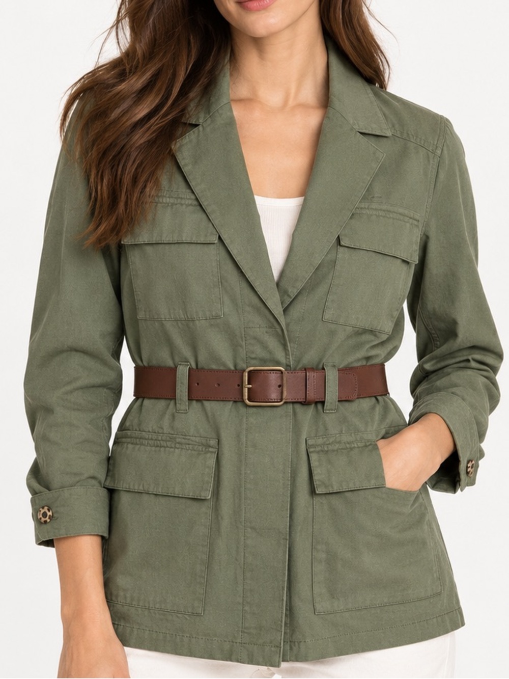 Elizabeth & James Green Military Style Safari Trench Belted Utility Jacket S